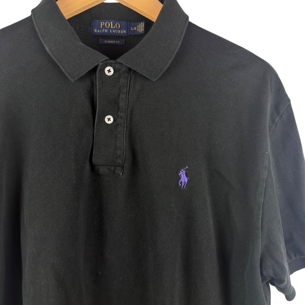 Polo Ralph Lauren Polo Shirt Mens Large Black Classic Fit Purple Pony Logo